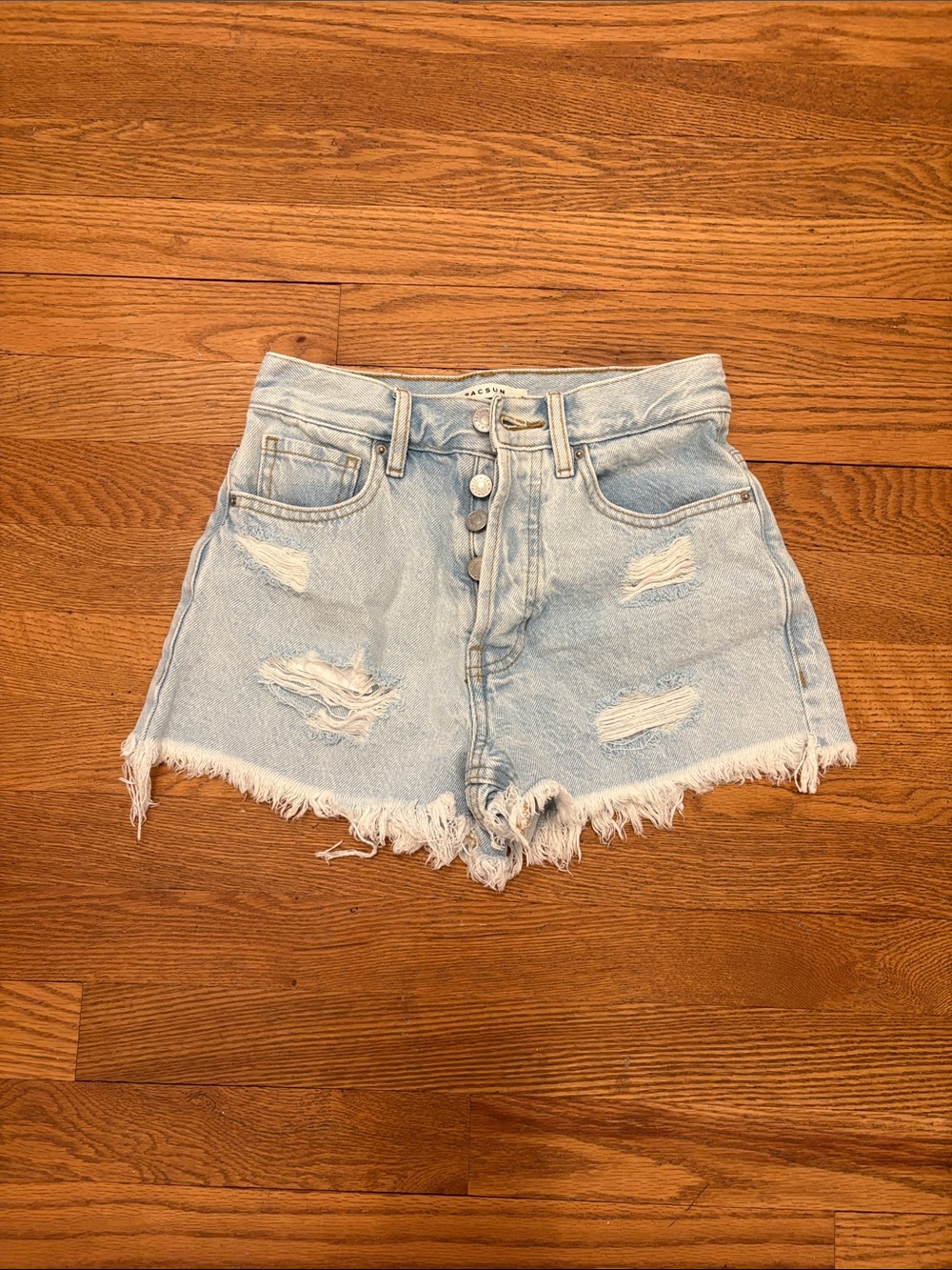 PacSun Light Blue High-Rise Distressed Denim Shorts 23